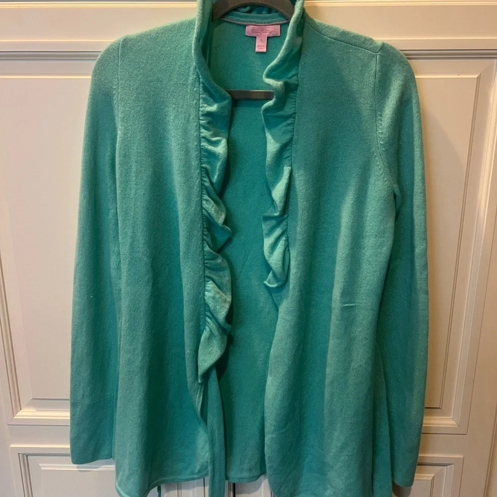 Lilly Pulitzer Turquoise Ruffle Cardigan - Picture 4 of 4